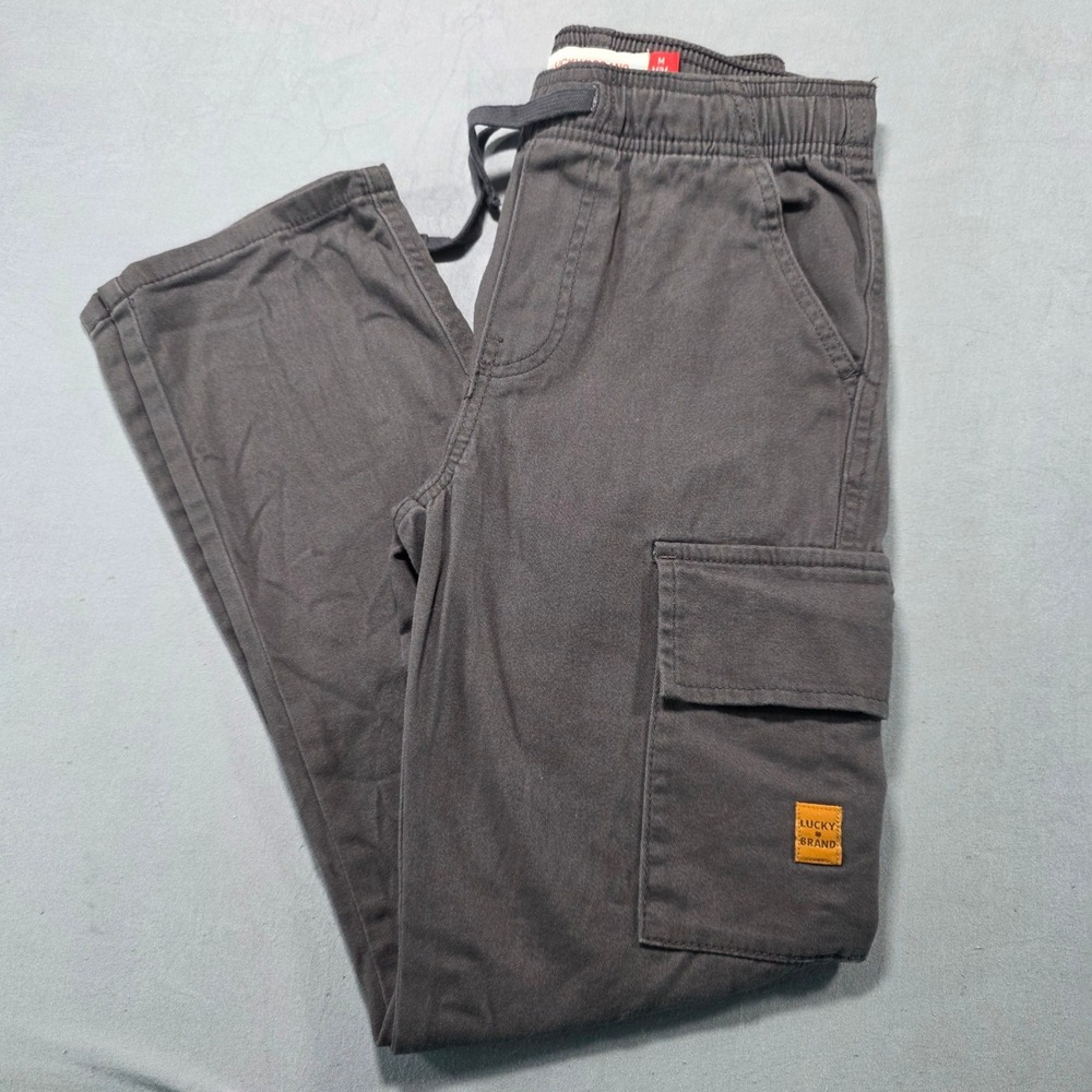 Lucky Brand Boys Gray Cargo Pants Elastic Waist Drawstring Size M 10/12 Utility